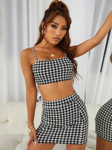 Outfit de dos piezas Pata de Gallo Elegante - Blanco y Negro - Ver 5