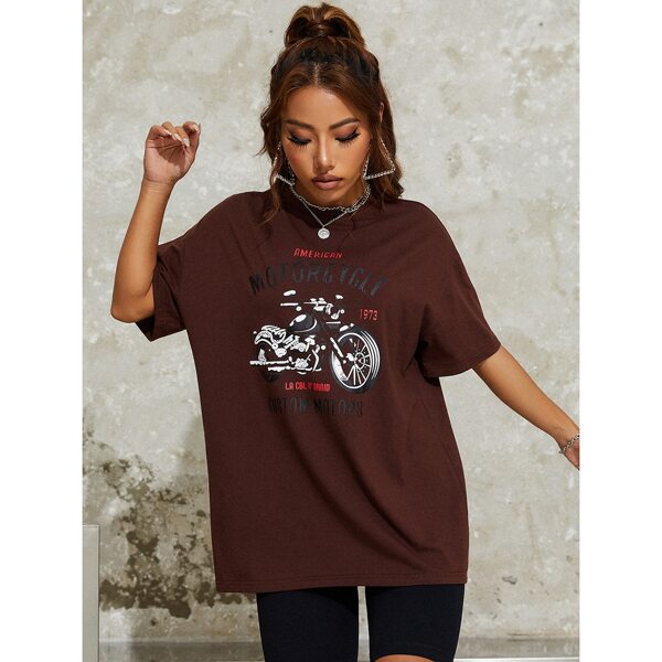

Letter And Motorcycle Print Tee, Coffee brown