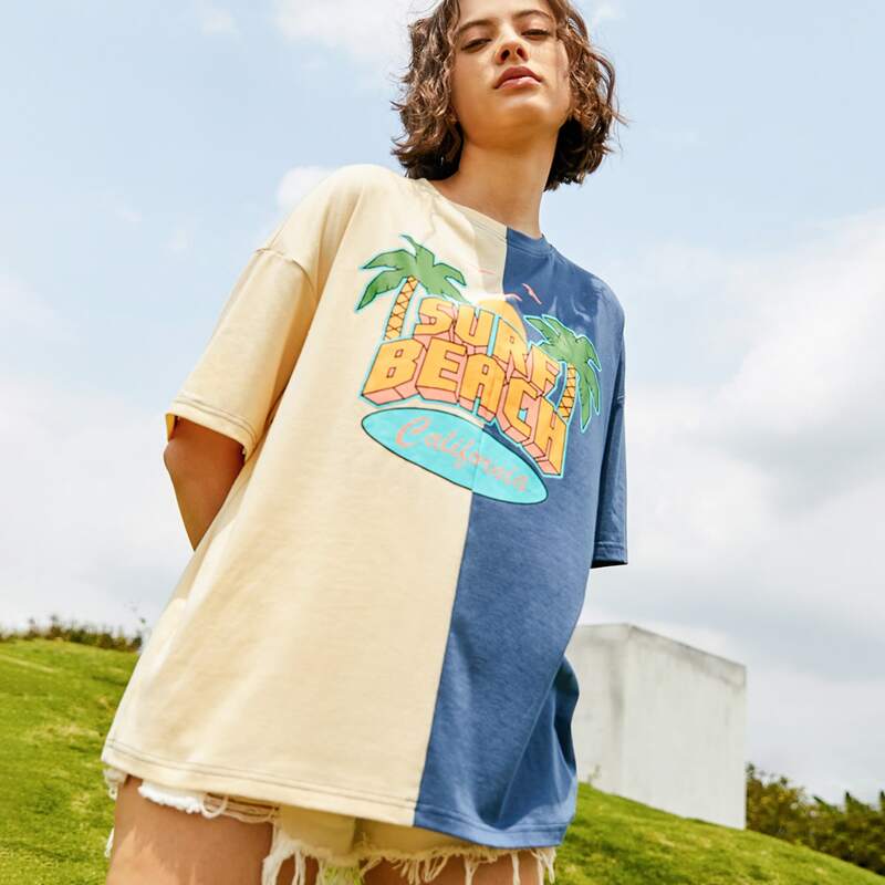 

Two Tone Letter Tropical Graphic Tee, Multicolor