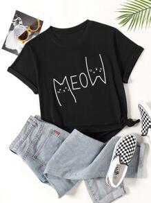 Camiseta con estampado de dibujos animados - Negro - Ver 1