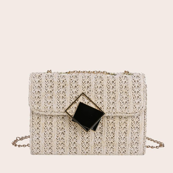 

Straw Chain Shoulder Bag, Beige