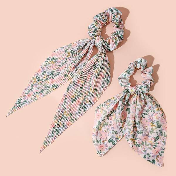 

2pcs Girls Scarf Hair Tie, Multicolor
