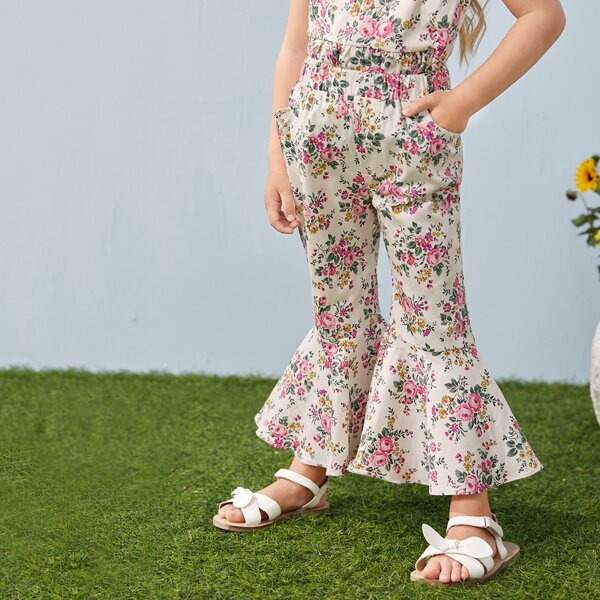 

Toddler Girls Floral Print Flare Leg Pants, Multicolor