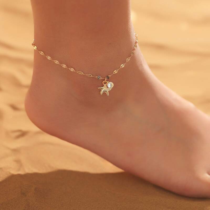 

Faux Pearl Chain Anklet, Gold