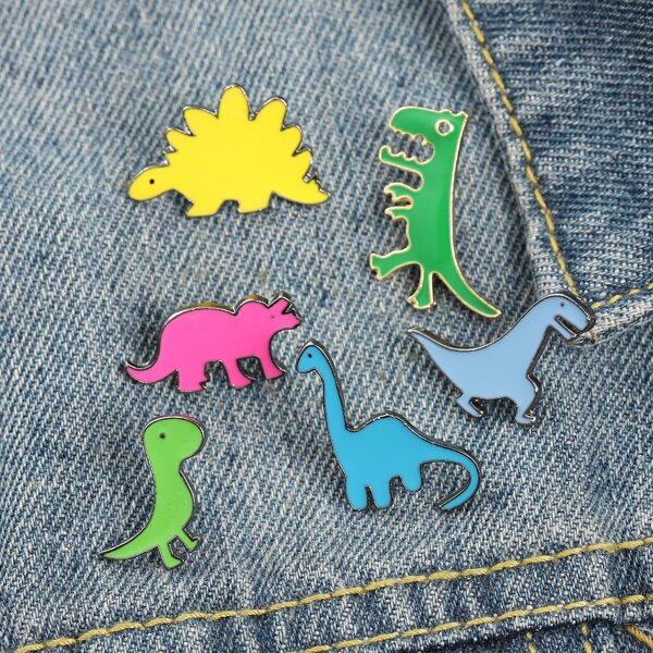 

6pcs Cartoon Dinosaur Brooch, Multicolor