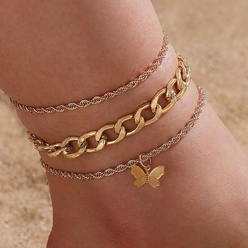 

3pcs Butterfly Chain Anklet, Gold