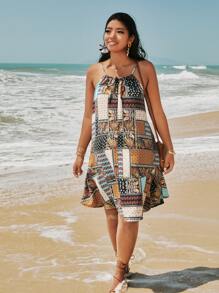 SHEIN Holidaya Vestido de tirantes paisley con con estampado de retazo - Azul menta - Ver 3