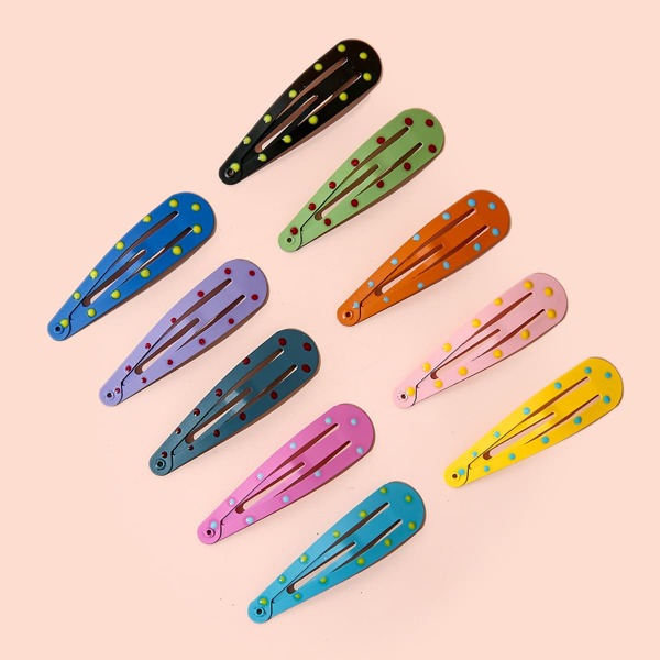 

10pcs Girls Polka Dot Hair Clip, Multicolor