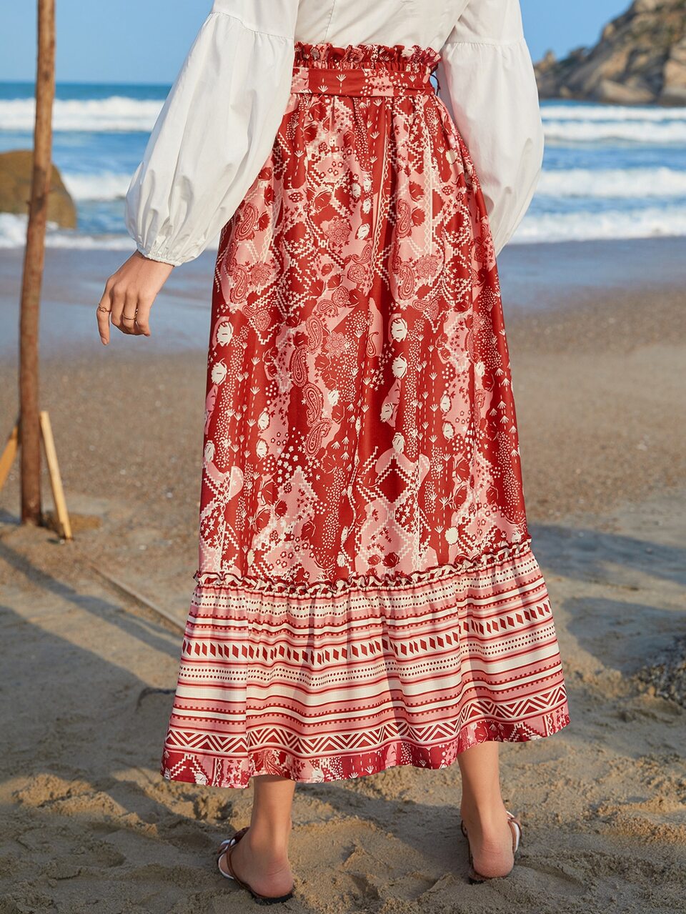 Paperbag Waist Paisley Print Skirt