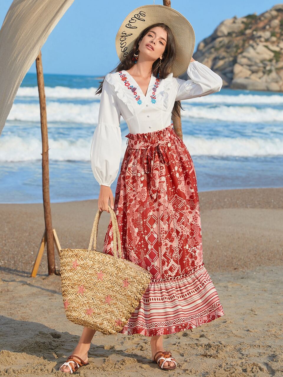 Paperbag Waist Paisley Print Skirt