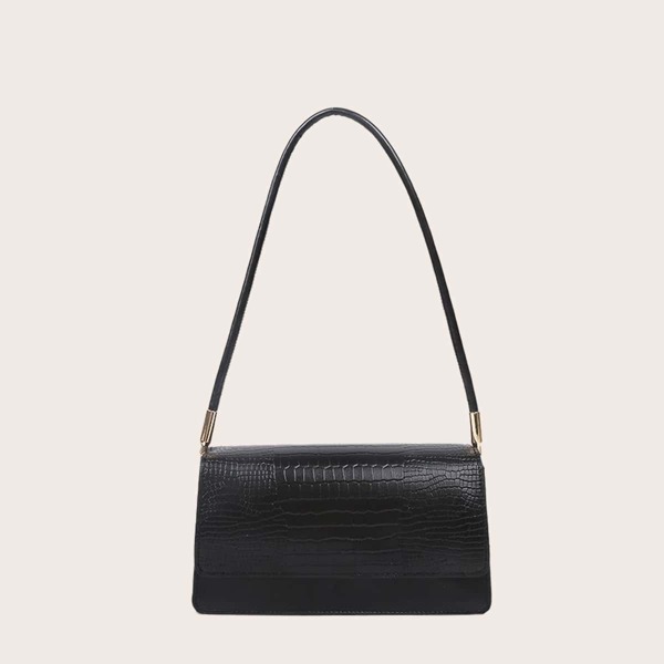 

Croc Embossed Shoulder Bag, Black