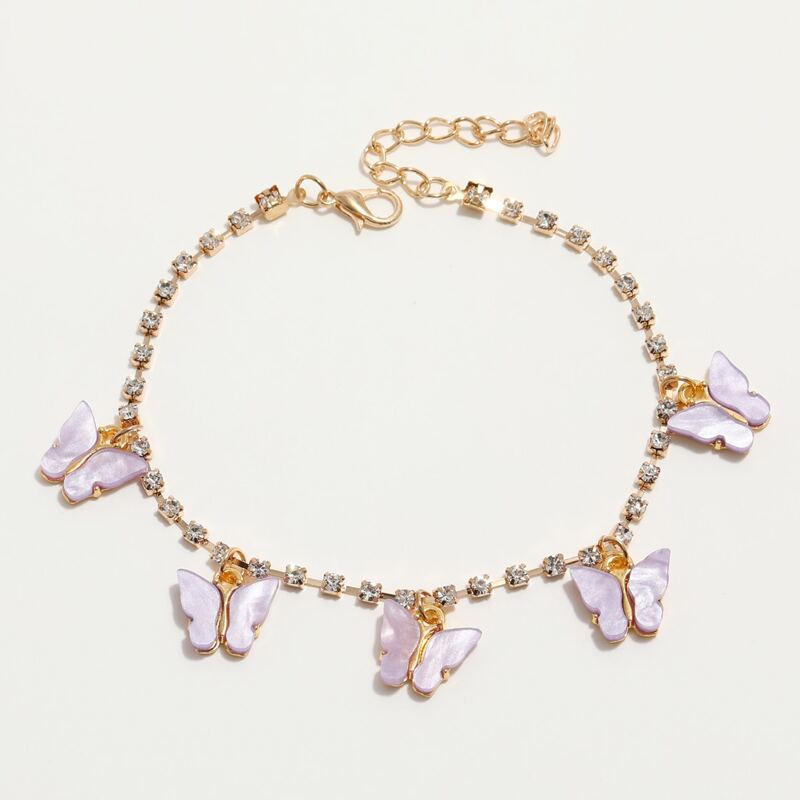 

Butterfly Rhinestone Anklet, Purple
