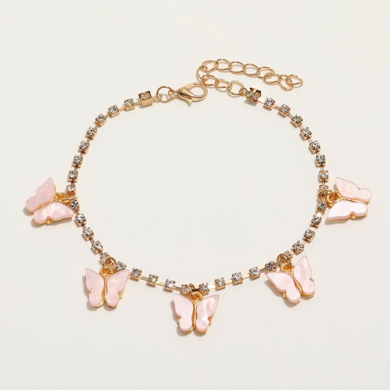 

Butterfly Rhinestone Anklet, Pink
