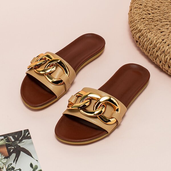 

Chain Decor Slide Sandals, Apricot