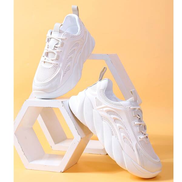 

Lace Up Front Mesh Chunky Sneakers, Beige