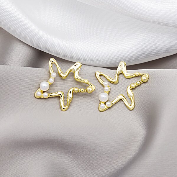 

Faux Pearl Star Design Stud Earrings, Gold