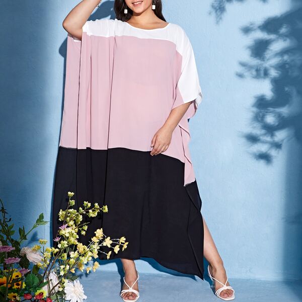 

Plus Cut And Sew Batwing Sleeve Kaftan, Multicolor