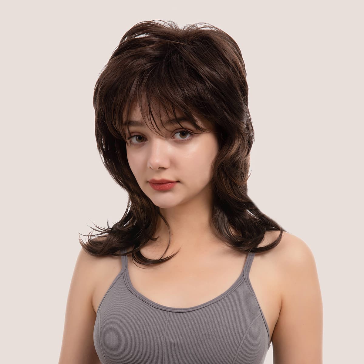 

Natural Curly Wig With Bangs, Brown