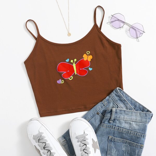 

Butterfly Print Cami Top, Coffee brown