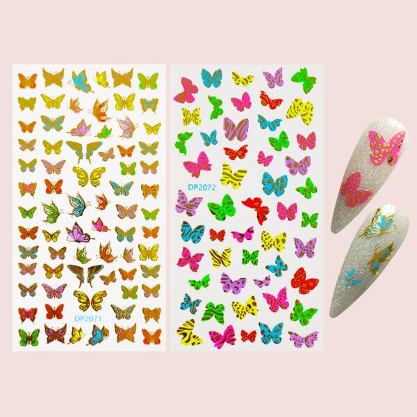 

2sheets Butterfly Nail Art Sticker, Multicolor