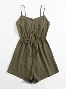 Soleia 單排扣吊帶連身短褲