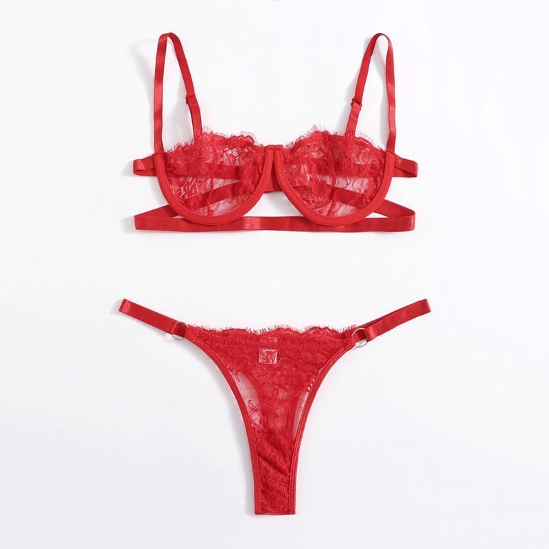 

Eyelash Lace Lingerie Set, Red