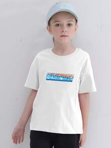 Girls Drop Shoulder Letter Graphic Tee