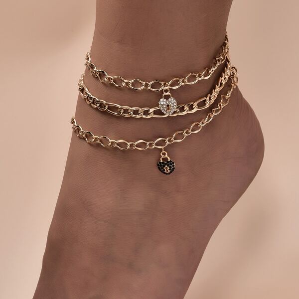 

3pcs Girls Rhinestone Decor Anklet, Gold