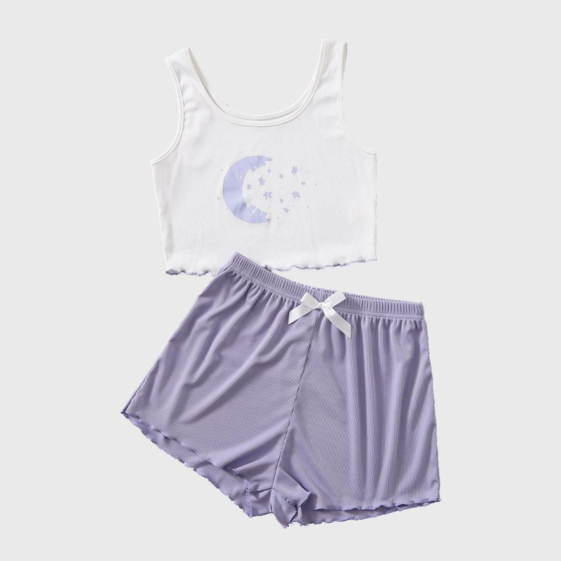 

Moon & Star Graphic Ribbed Pajama Set, Multicolor