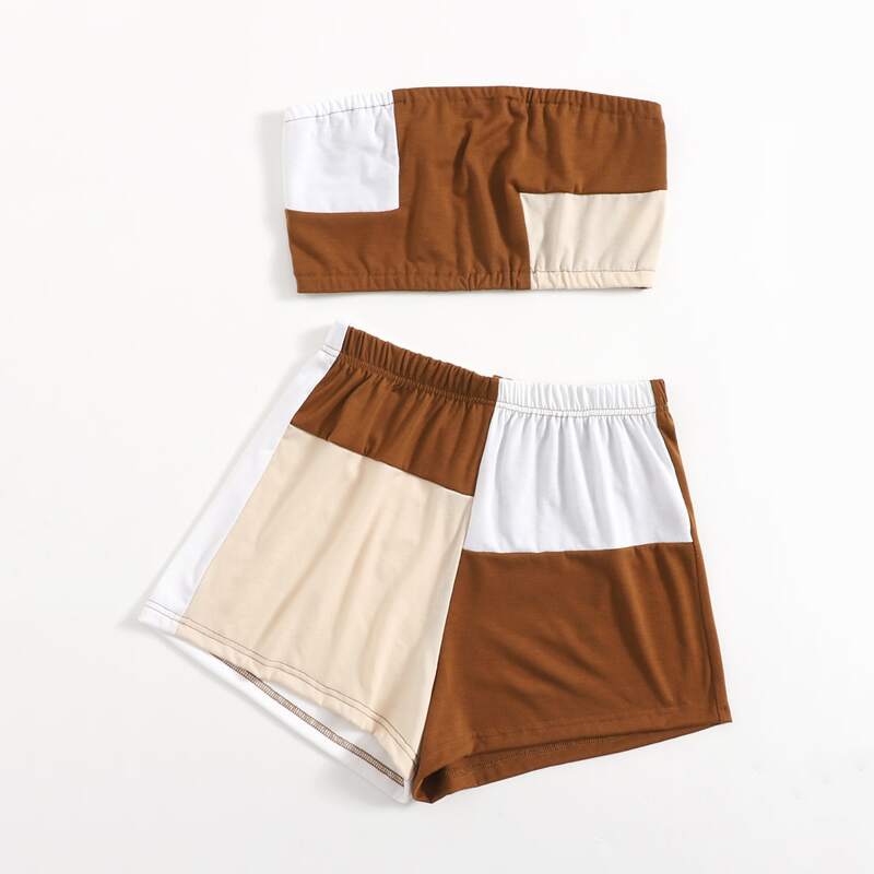 

Colorblock Crop Tube Top & Shorts, Multicolor