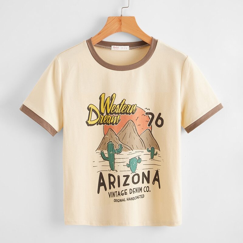 

Letter Cactus Graphic Tee, Beige