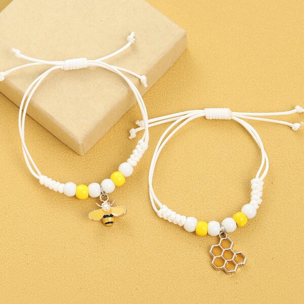 

2pcs Bead Decor Bracelet, Multicolor
