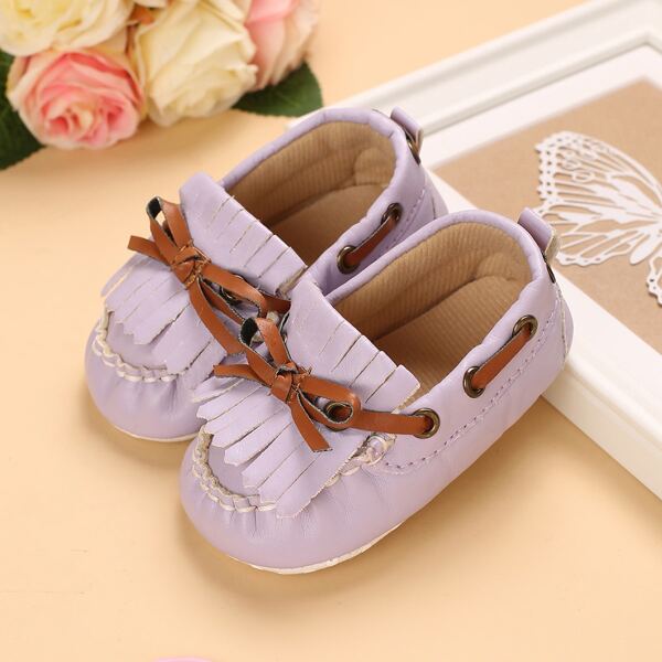 

Baby Girl Bow & Fringe Decor Flats, Purple