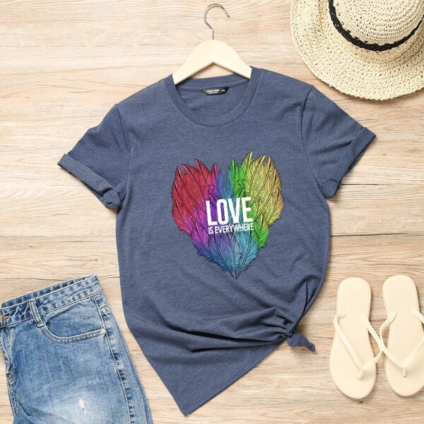 

Plus Slogan And Heart Print Tee, Navy blue