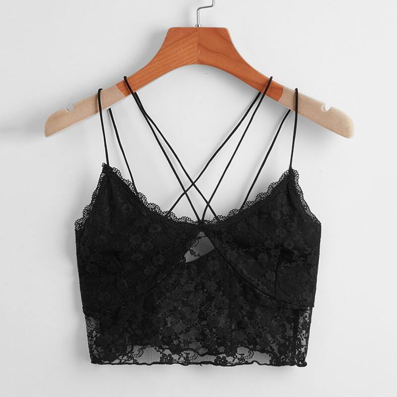 

Contrast Lace Crop Cami, Black