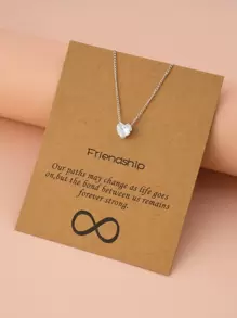 Cubic Zirconia Heart Charm Necklace - Silver - View 1