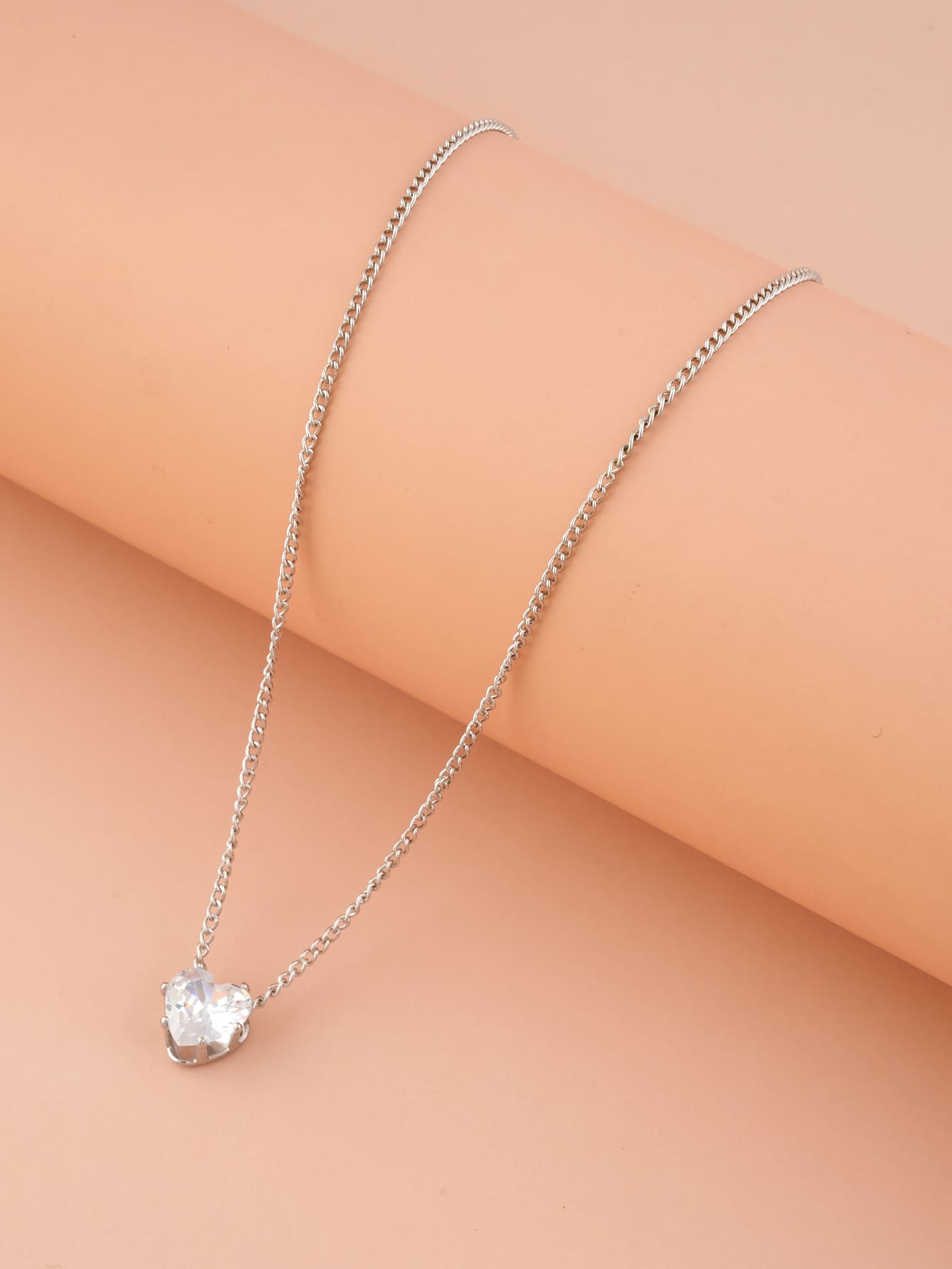 Cubic Zirconia Heart Charm Necklace