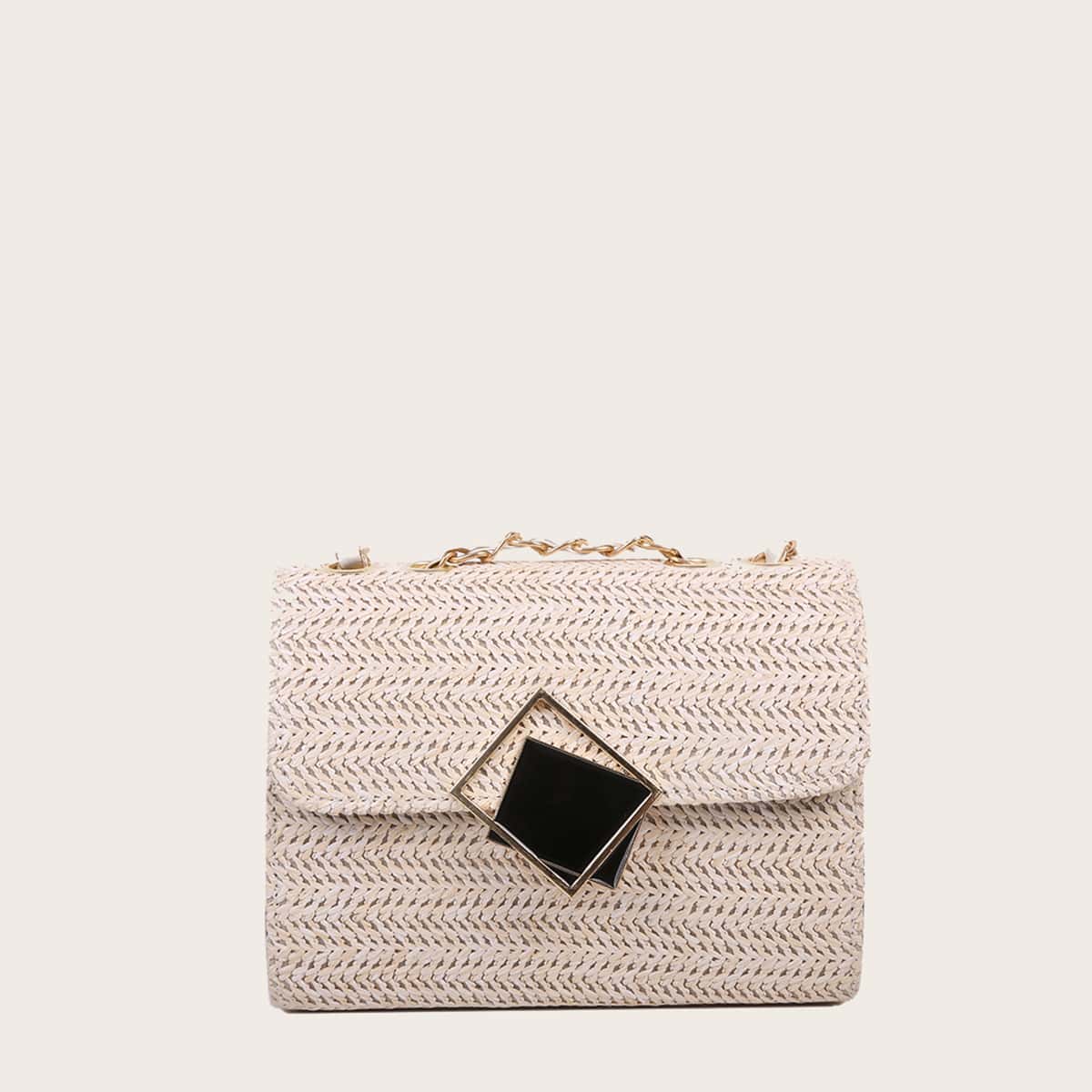 

Straw Chain Crossbody Bag, Beige