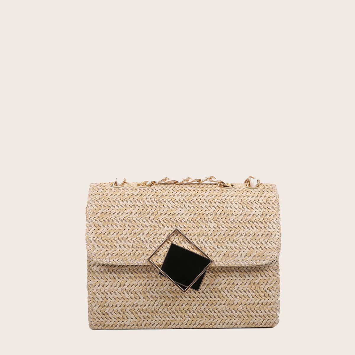 

Straw Chain Crossbody Bag, Khaki