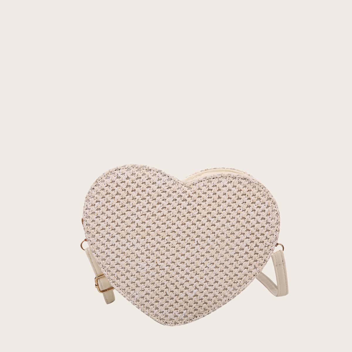 

Heart Straw Crossbody Bag, Beige
