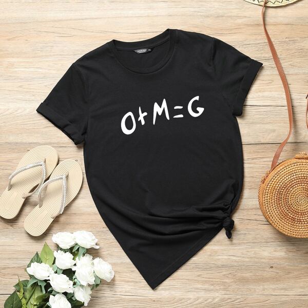 

Plus Letter Graphic Crew Neck Tee, Black