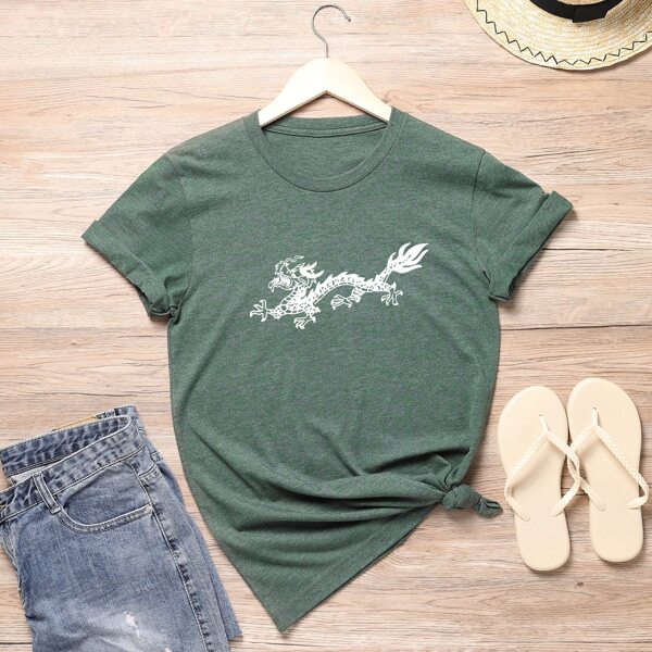 

Plus Chinese Dragon Print Tee, Dark green