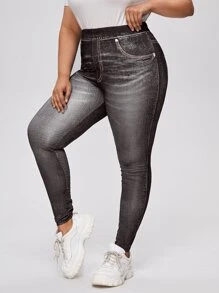 大碼高腰緊身褲 - 深灰色 - 查看 1