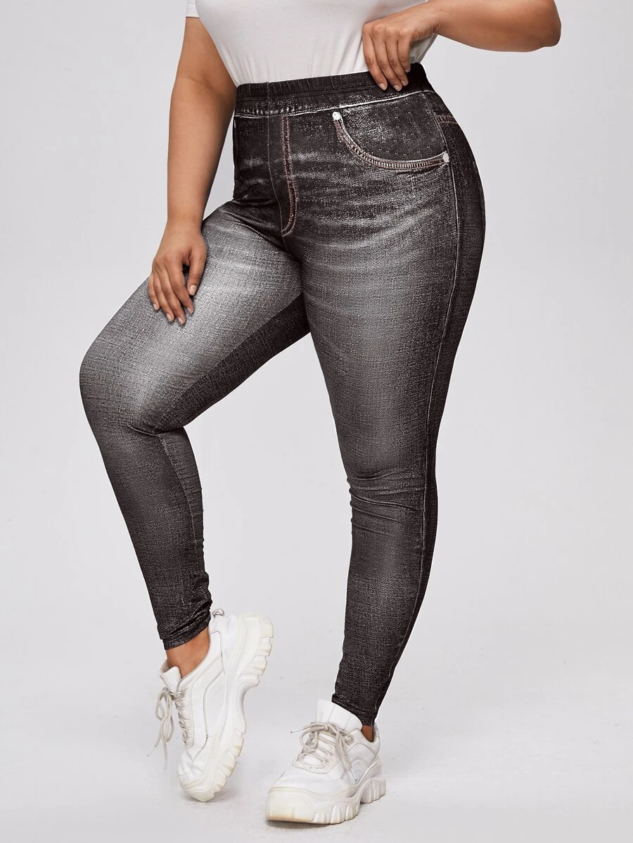 大碼高腰緊身褲 - 深灰色 - 查看 1