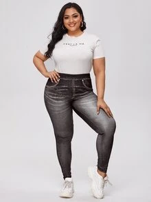 大碼高腰緊身褲 - 深灰色 - 查看 4