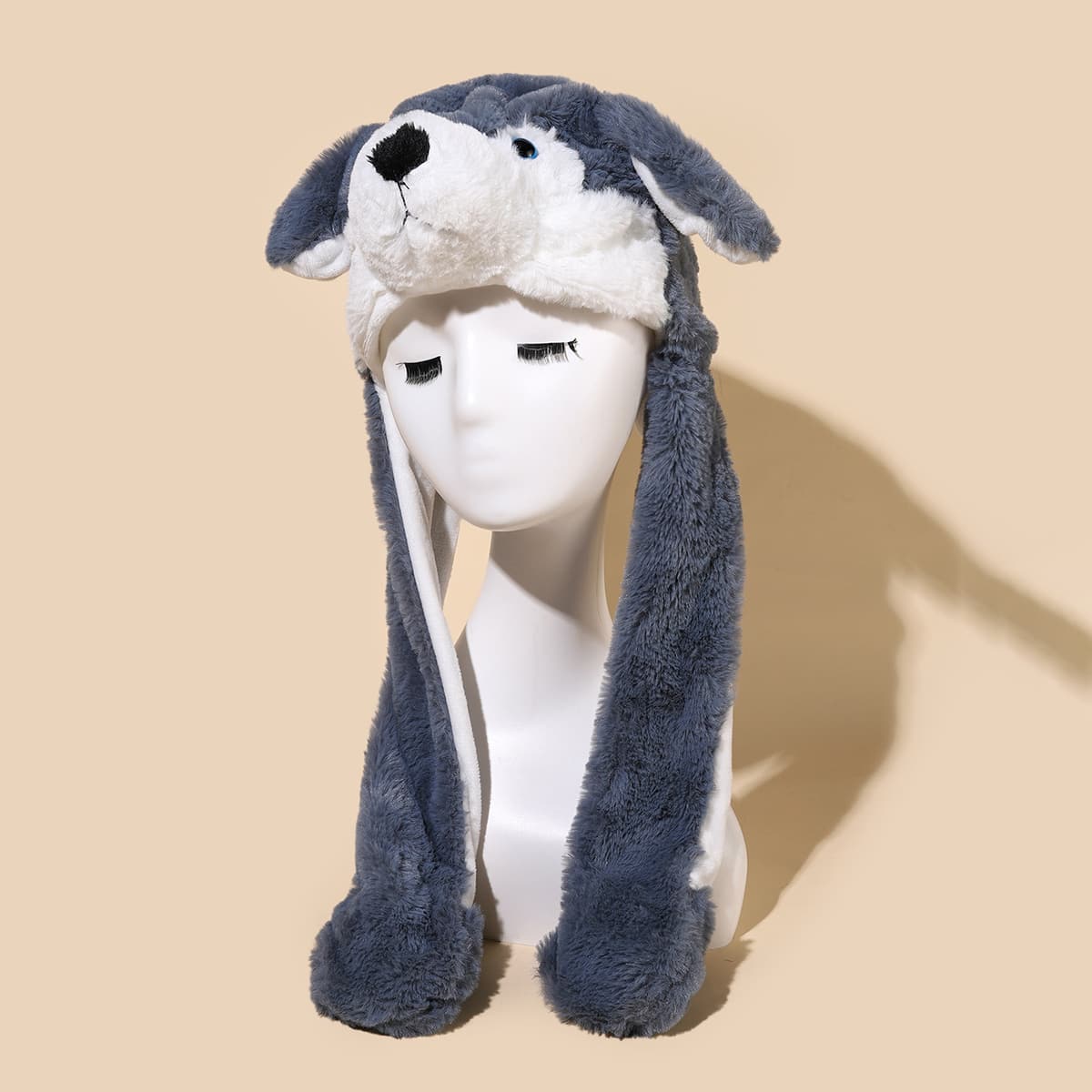 

Cartoon Graphic Ear Decor Fluffy Hat, Grey