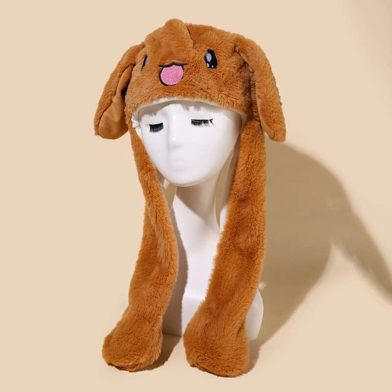 

Cartoon Graphic Ear Decor Fluffy Hat, Brown