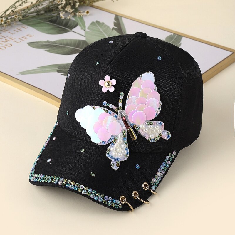

Butterfly Decor Baseball Cap, Black