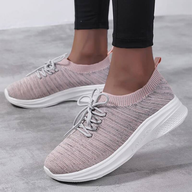 

Lace Up Decor Knit Running Shoes, Pink