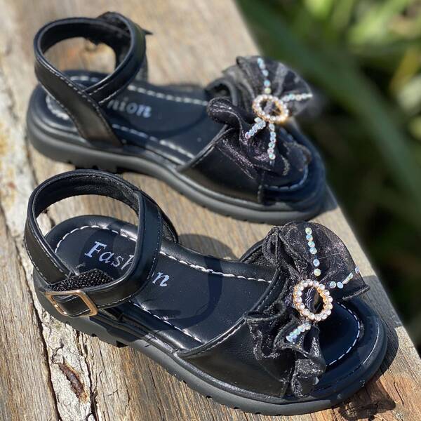 

Girls Rhinestone & Bow Decor Sandals, Black